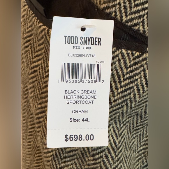 TODD SNYDER MADISON HERRINGBONE SPORT COAT BLAZER BLACK CREAM $700 44L Long - Picture 8 of 10